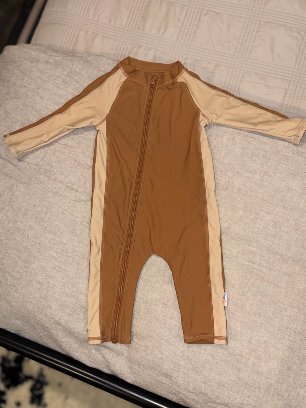 Kids UPF 50 Two-Tone Brown Zipper One-Piece Swimsuit